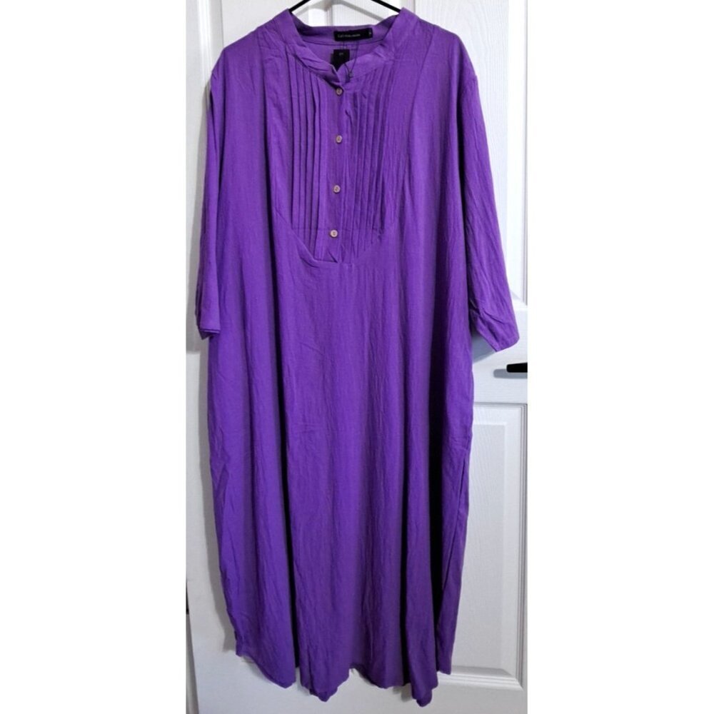 Celmia Collection Women's XL Purple 3/4 Sleeve Cotton Maxi Dress Modest